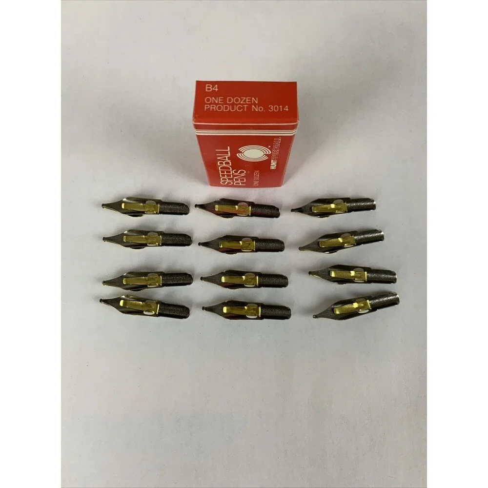 Vintage HUNT SPEEDBALL PENS B-4 Round Calligraphy Pen Ink Nibs Box of 12
